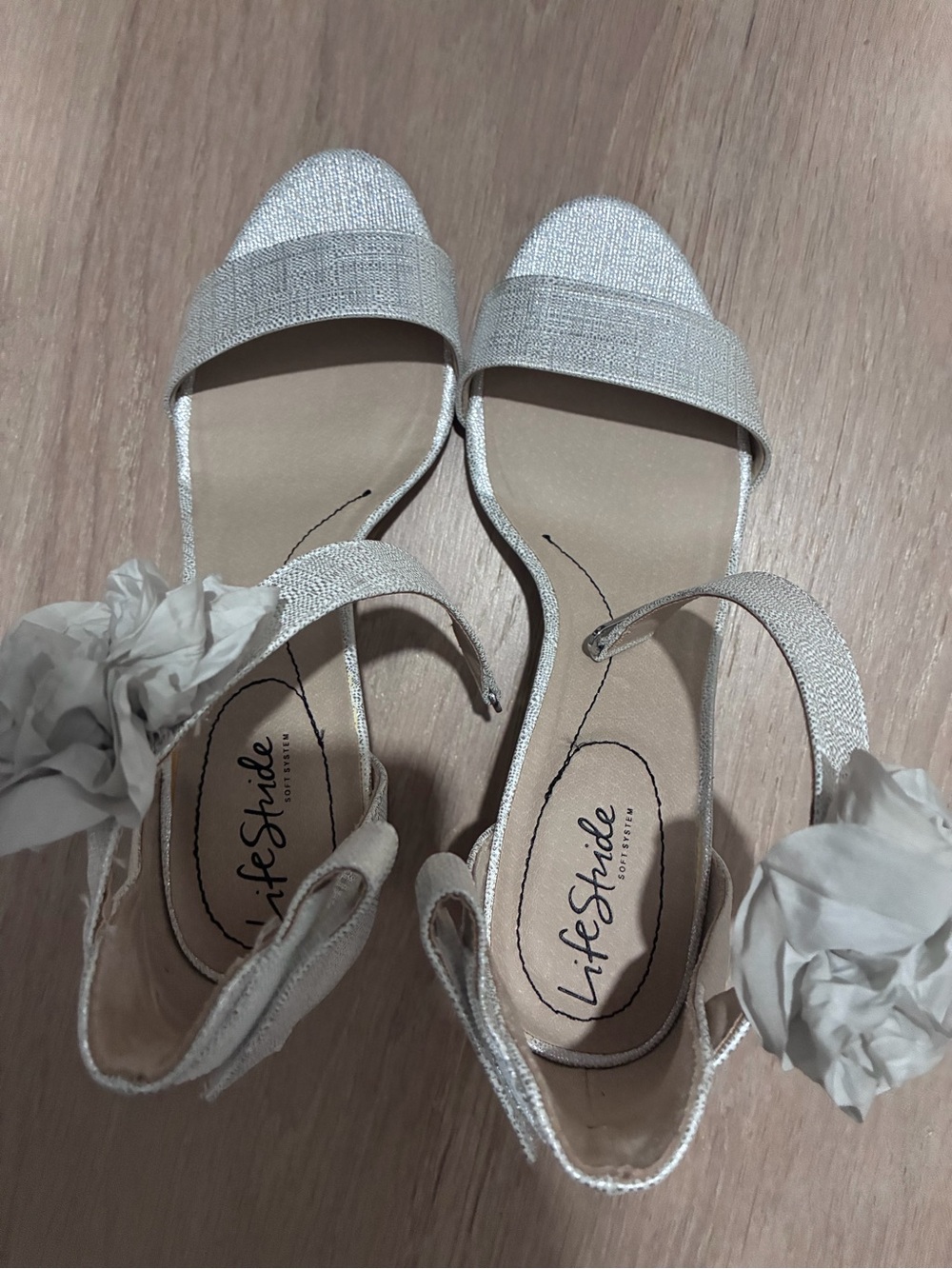 Life Stride Silver Glitter Open-Toe Ankle Strap Sandals